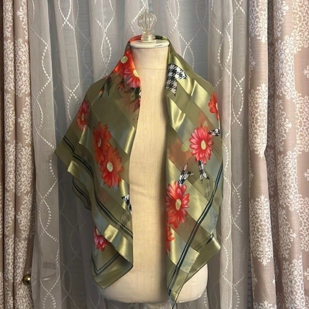 square scarf. See picture for imperfections which are not noticiable aprox 40”